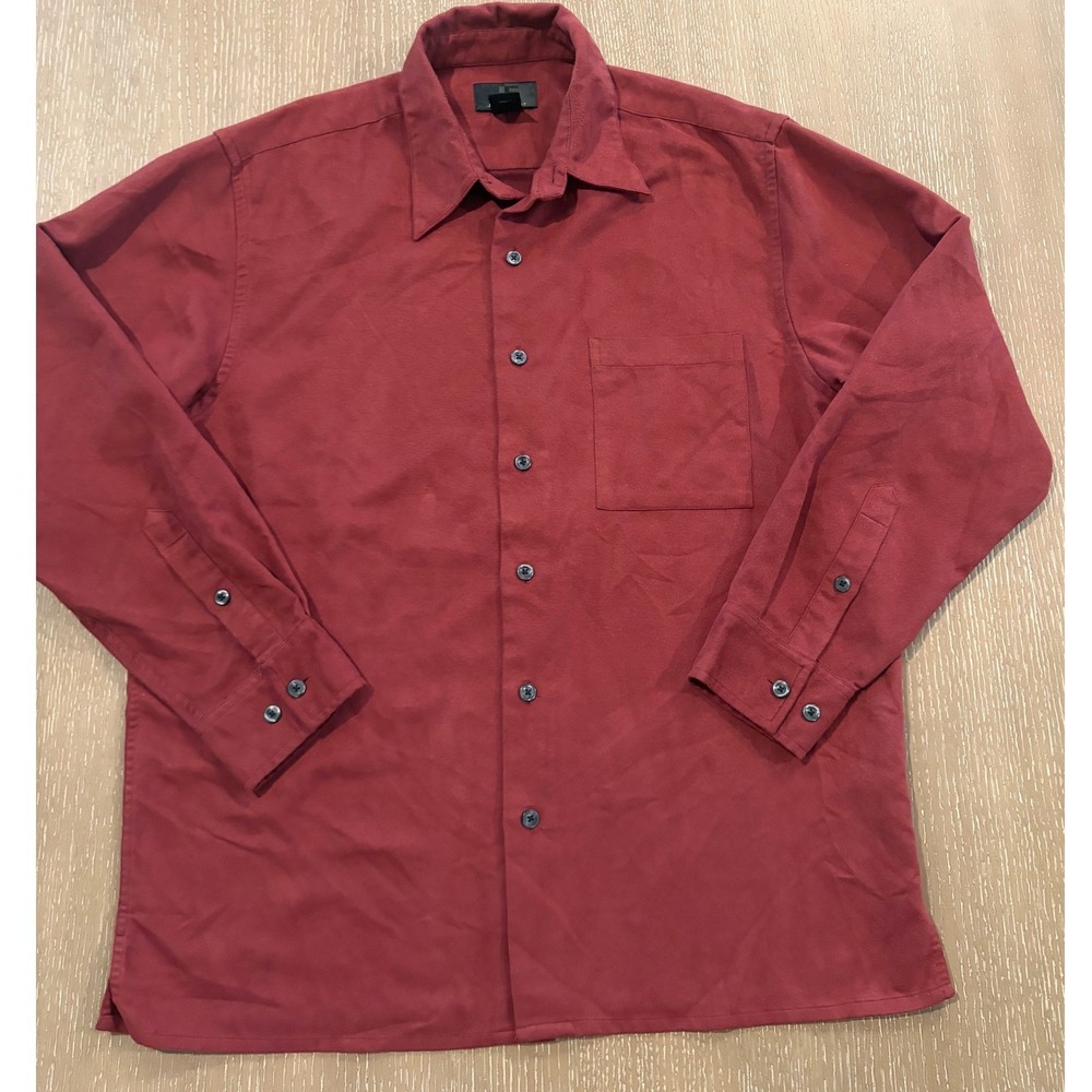 J‎ Ferrar Mens Long Sleeve Button Down Shirt Burgundy Red Suede Feel Medium